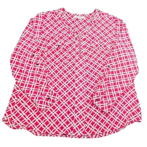 Studio Works Tops - STUDIO WORKS Woman 2X Blouse Pink Front ZIP & 2 Pocket